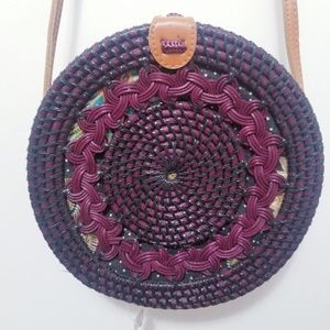 NWT Round Rattan Bali Bag Plum Color 8" dm